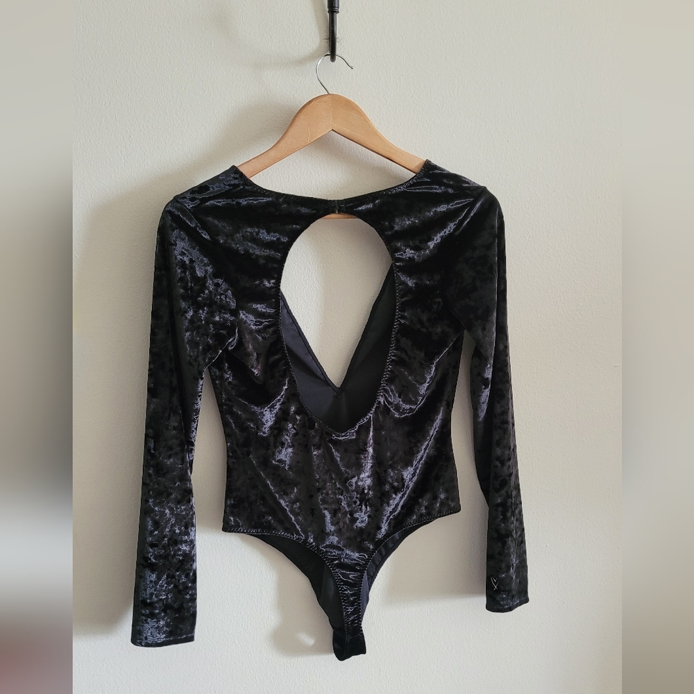 Victorias Secret Crushed Velvet Thong Style Bodysuit, Women's M/L, Classic Black - Picture 8 of 10
